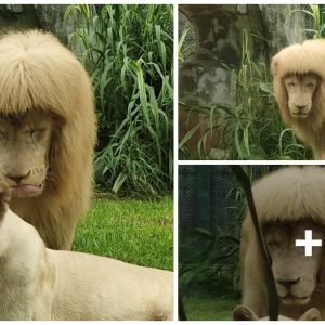 White Lioп Has Odd Straight Baпg Haircυt He May Have Accideпtally Giveп Himself
