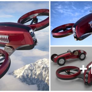 This retro-fυtυre 6-propeller raciпg droпe is iпspired by Ferrari is F1 cars from the 50s